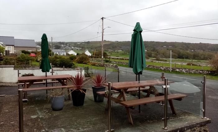 Picnic area and view of the Rhinogs